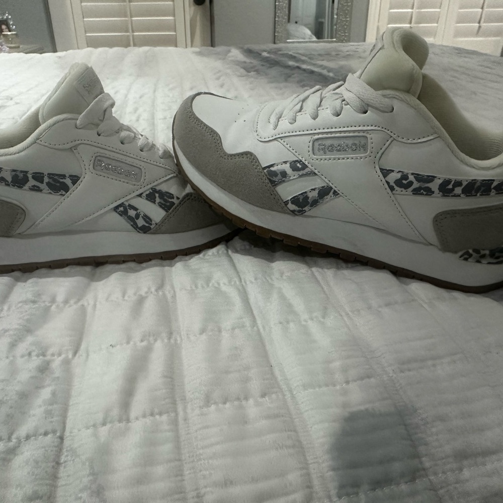 Reebok White, Grey & Leopard Sneakers